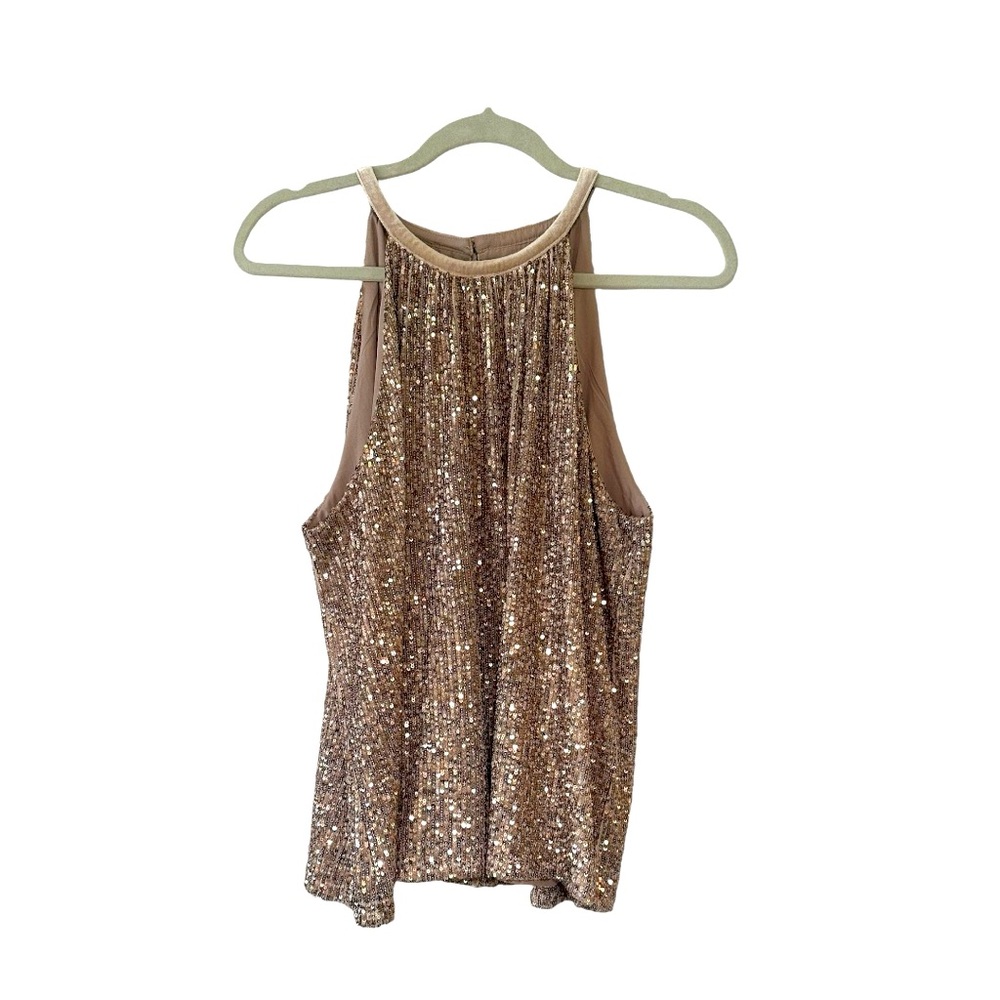 GREYLIN Rose Gold Sequin Halter Top - L NWOT